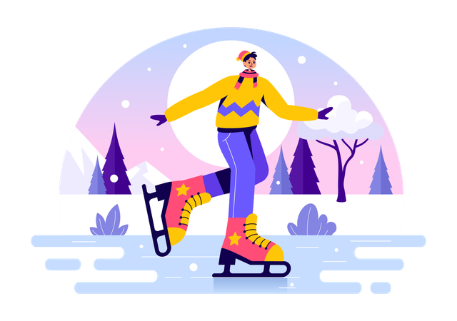 Junge beim Schlittschuhlaufen auf der Eisbahn  Illustration