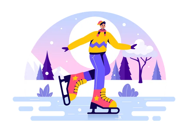 Junge beim Schlittschuhlaufen auf der Eisbahn  Illustration