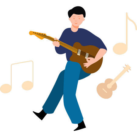 Junge lernt Gitarre  Illustration