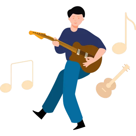 Junge lernt Gitarre  Illustration