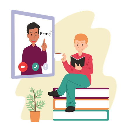 Junge lernt im virtuellen Unterricht  Illustration