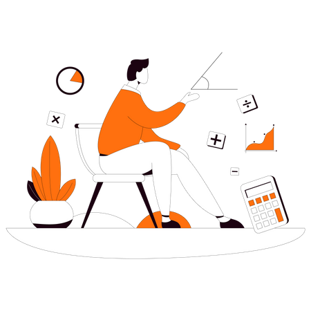 Junge lernt Mathematik im Online-Unterricht  Illustration