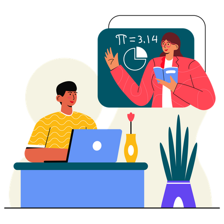 Junge lernt Mathematik im Online-Unterricht  Illustration