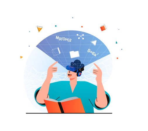 Junge lernt mit VR-Technologie  Illustration