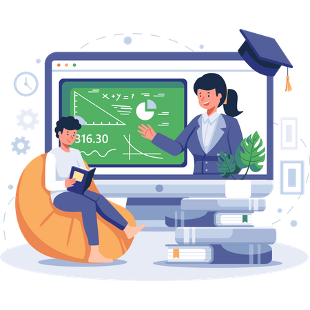 Junge lernt online Mathematik  Illustration
