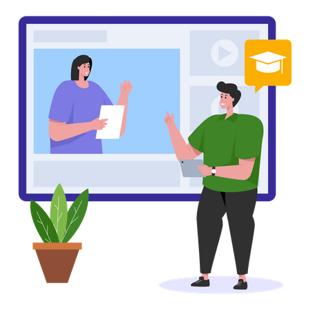 Junge lernt online per Video-Tutorial  Illustration