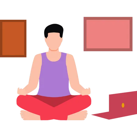 Junge lernt online Yoga  Illustration