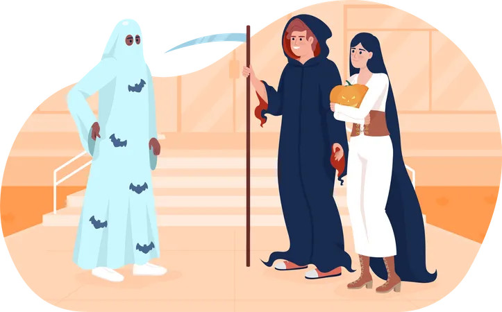 Junge Leute in Halloweenkostümen  Illustration