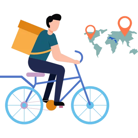 Junge liefert Paket auf Fahrrad aus  Illustration
