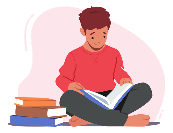 Junge liest Buch und bereitet sich auf Prüfungen vor  Illustration