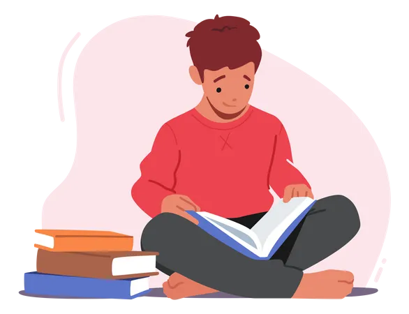 Junge liest Buch und bereitet sich auf Prüfungen vor  Illustration