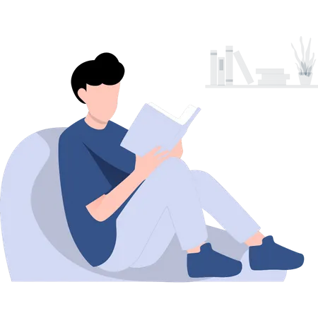 Junge liest Buch, während er auf Sitzsack sitzt  Illustration