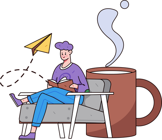 Junge liest Buch und trinkt Kaffee  Illustration