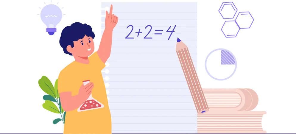 Junge löst Gleichung  Illustration