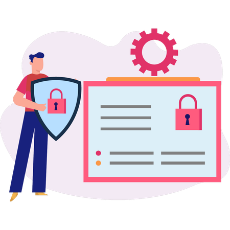 Junge macht Antivirus-Sperrschutz  Illustration