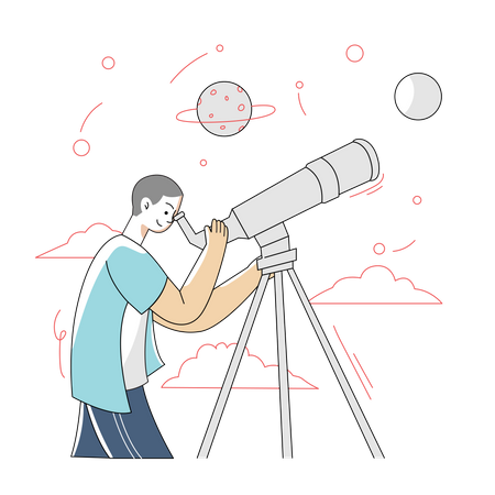 Junge macht astronomische Beobachtung  Illustration