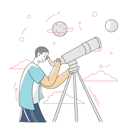 Junge macht astronomische Beobachtung  Illustration