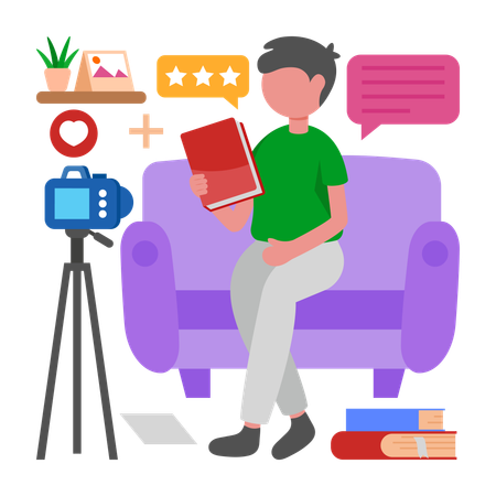 Junge schreibt Buchrezension  Illustration