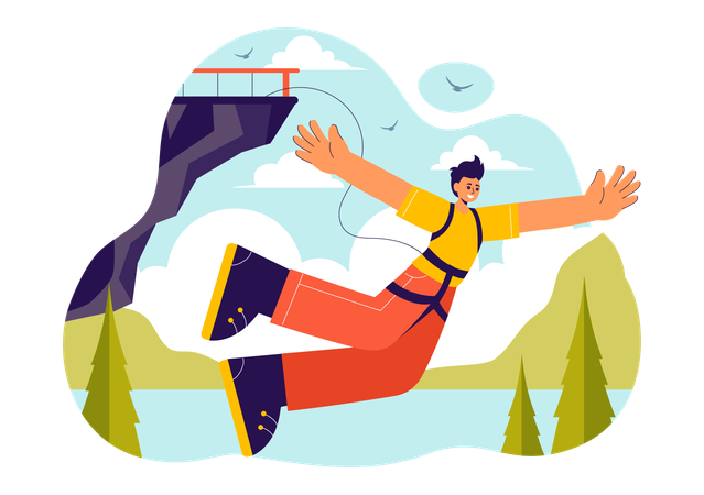 Junge macht Bungee-Jumping  Illustration