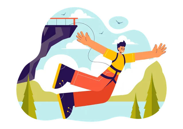 Junge macht Bungee-Jumping  Illustration