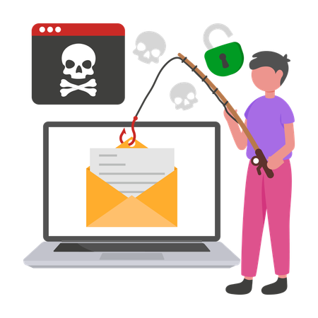 Junge betreibt E-Mail-Phishing  Illustration