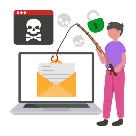 Junge betreibt E-Mail-Phishing  Illustration