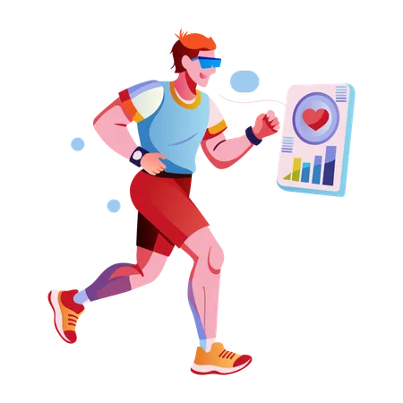 Junge macht Fitnesstraining mithilfe von Technologie  Illustration