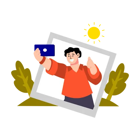 Junge macht im Urlaub ein Selfie  Illustration