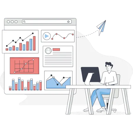 Junge macht interaktiven Bericht  Illustration