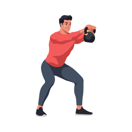 Junge macht Kniebeugen mit Kurzhanteln  Illustration