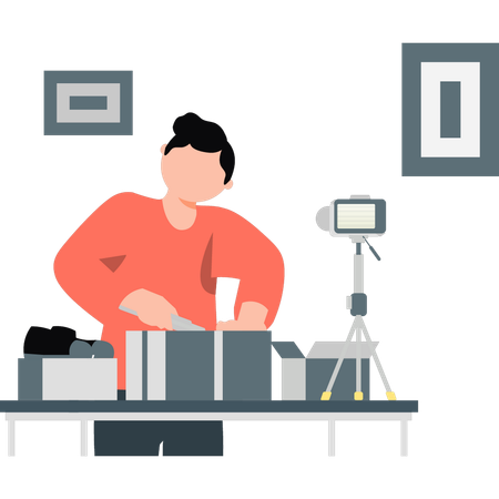 Junge macht Kochvideos  Illustration