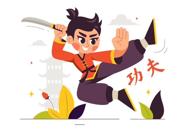 Junge beim Kung Fu  Illustration