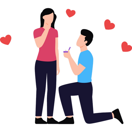 Junge macht Mädchen am Valentinstag mit Ring einen Heiratsantrag  Illustration