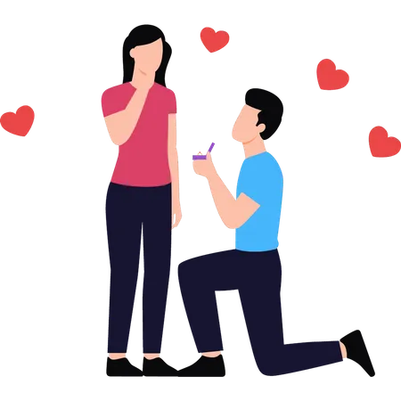 Junge macht Mädchen am Valentinstag mit Ring einen Heiratsantrag  Illustration