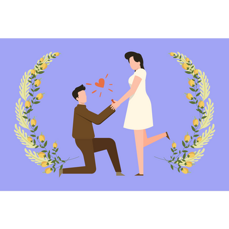 Junge machte Mädchen auf Knien einen Heiratsantrag  Illustration