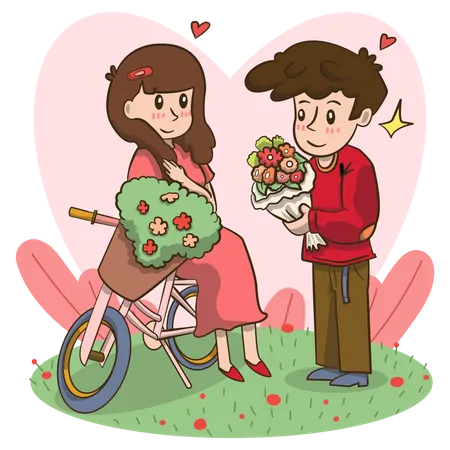 Junge macht Mädchen einen Heiratsantrag  Illustration