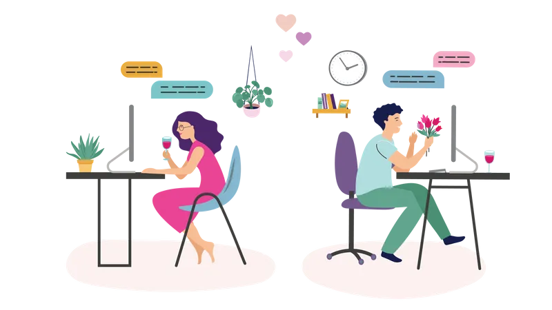 Junge macht Mädchen per Online-Videoanruf einen Heiratsantrag  Illustration