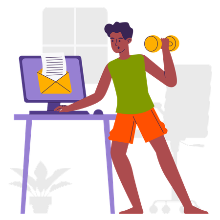 Junge erledigt Multitasking-Arbeit  Illustration