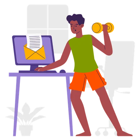 Junge erledigt Multitasking-Arbeit  Illustration