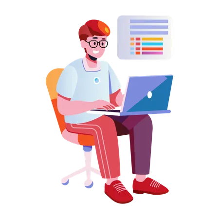 Junge beim Online-Codieren  Illustration