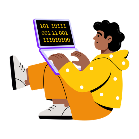 Junge beim Online-Codieren  Illustration