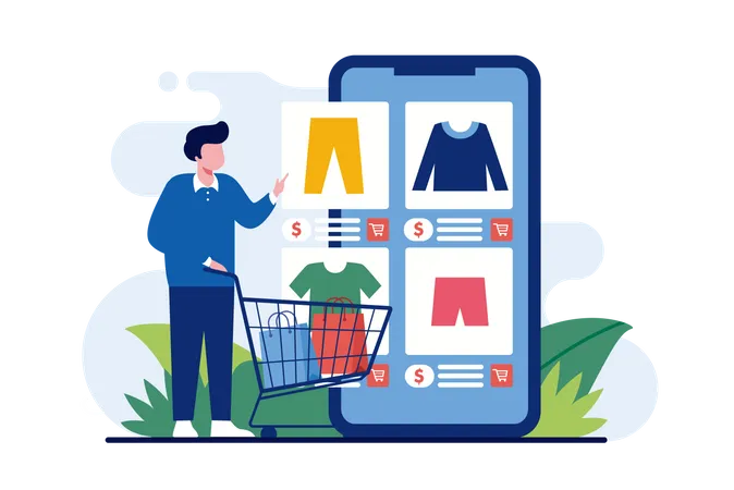 Junge beim Online-Shopping  Illustration