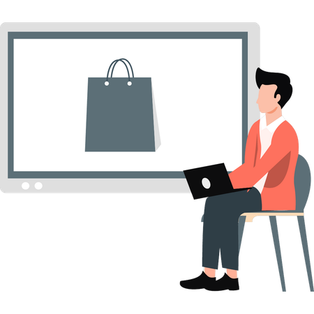 Junge macht Online-Shopping am Laptop  Illustration