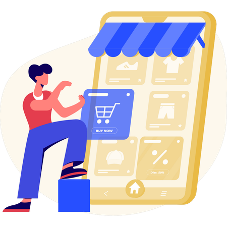 Junge macht Online-Shopping im E-Commerce  Illustration