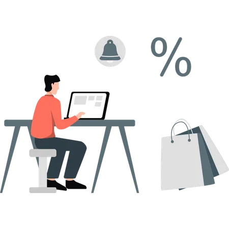 Junge beim Online-Shopping mit Rabatt  Illustration