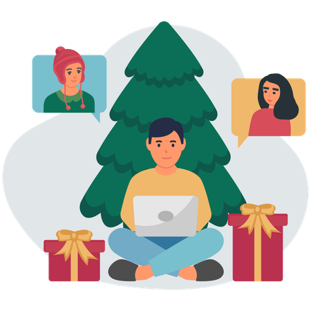 Junge macht Online-Weihnachtsfeier  Illustration