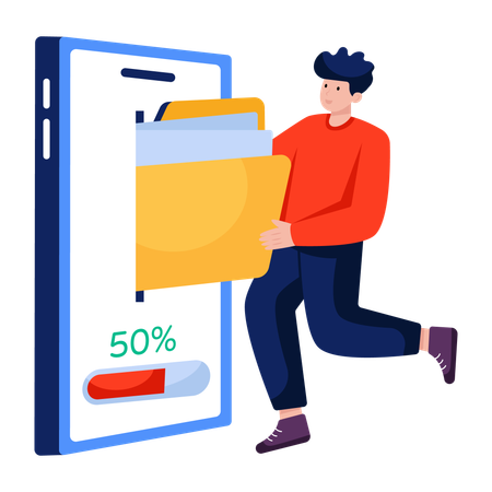 Junge macht Ordner herunterladen  Illustration