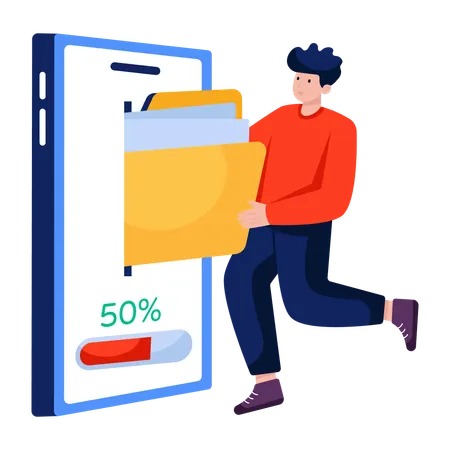 Junge macht Ordner herunterladen  Illustration