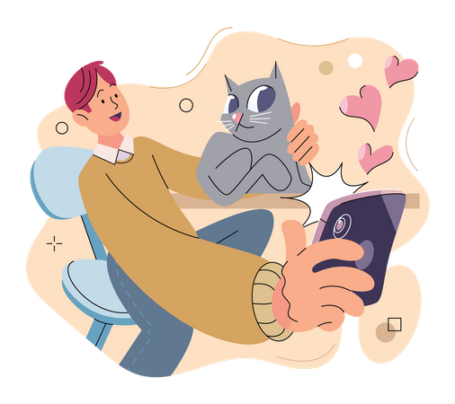 Junge macht Selfie mit Katze  Illustration
