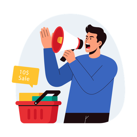 Junge macht Verkaufsankündigung  Illustration